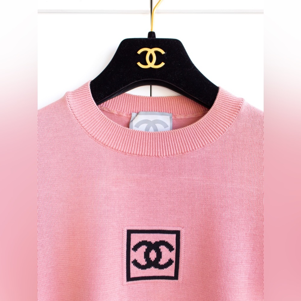 Chanel Identification Vintage 2003 Pink Black Knit Y2K CC Logo Top T-Shirt - Picture 5 of 15